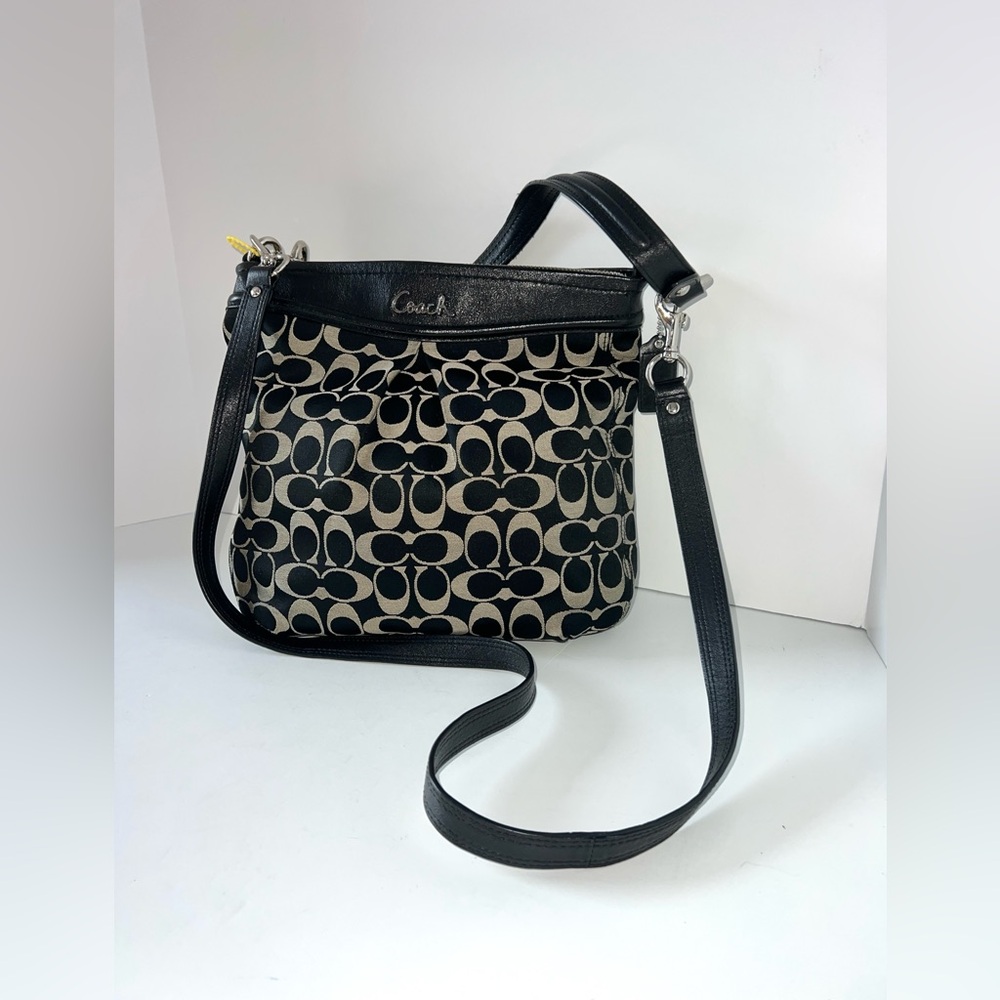 Coach Ashley Black Canvas Monogram Pattern Signature Shoulder Bag